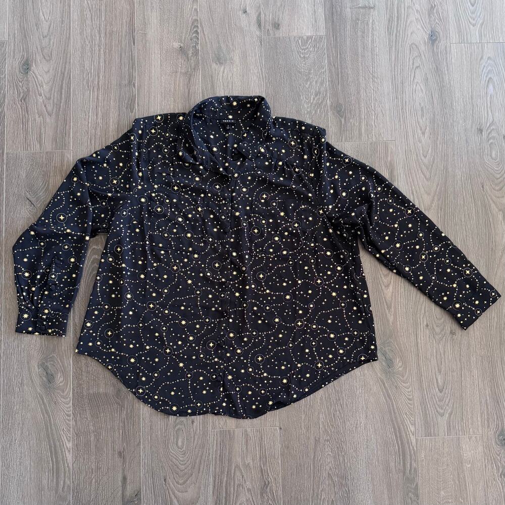 Torrid Celestial Button Front Top Whimsigoth Witchy Boho Gold Foil Black Sz 2